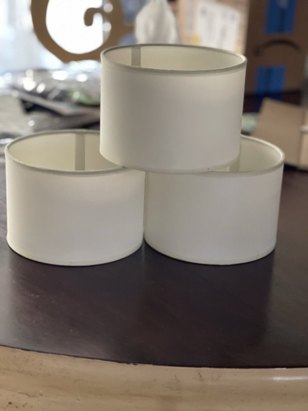 Set of 3 White Clip-On Drum Lamp Shades Fabric Solid 5in Dia x 3in H